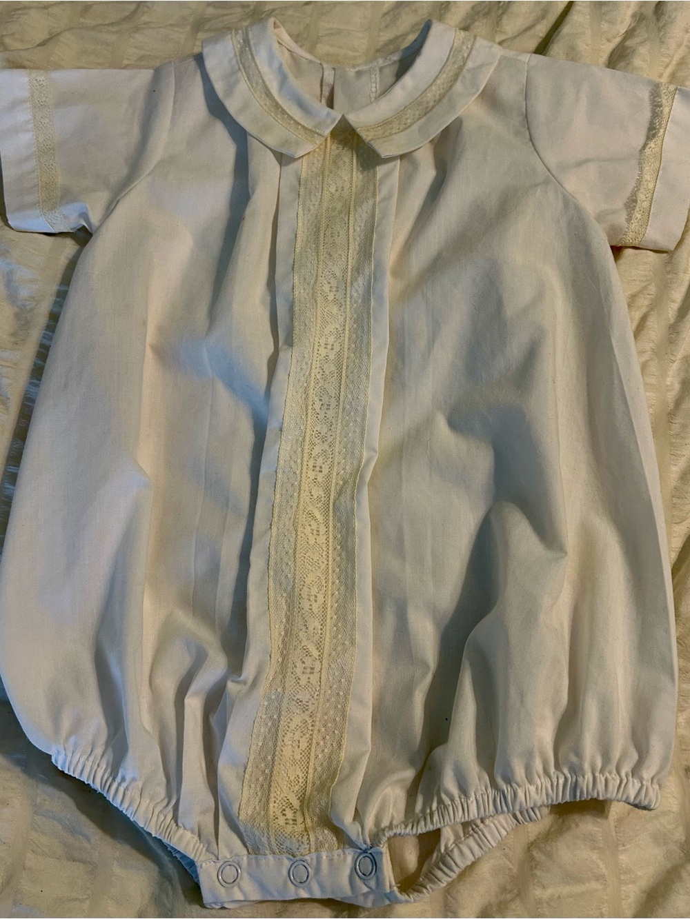 White Lace-Trim Baby Bubble Romper